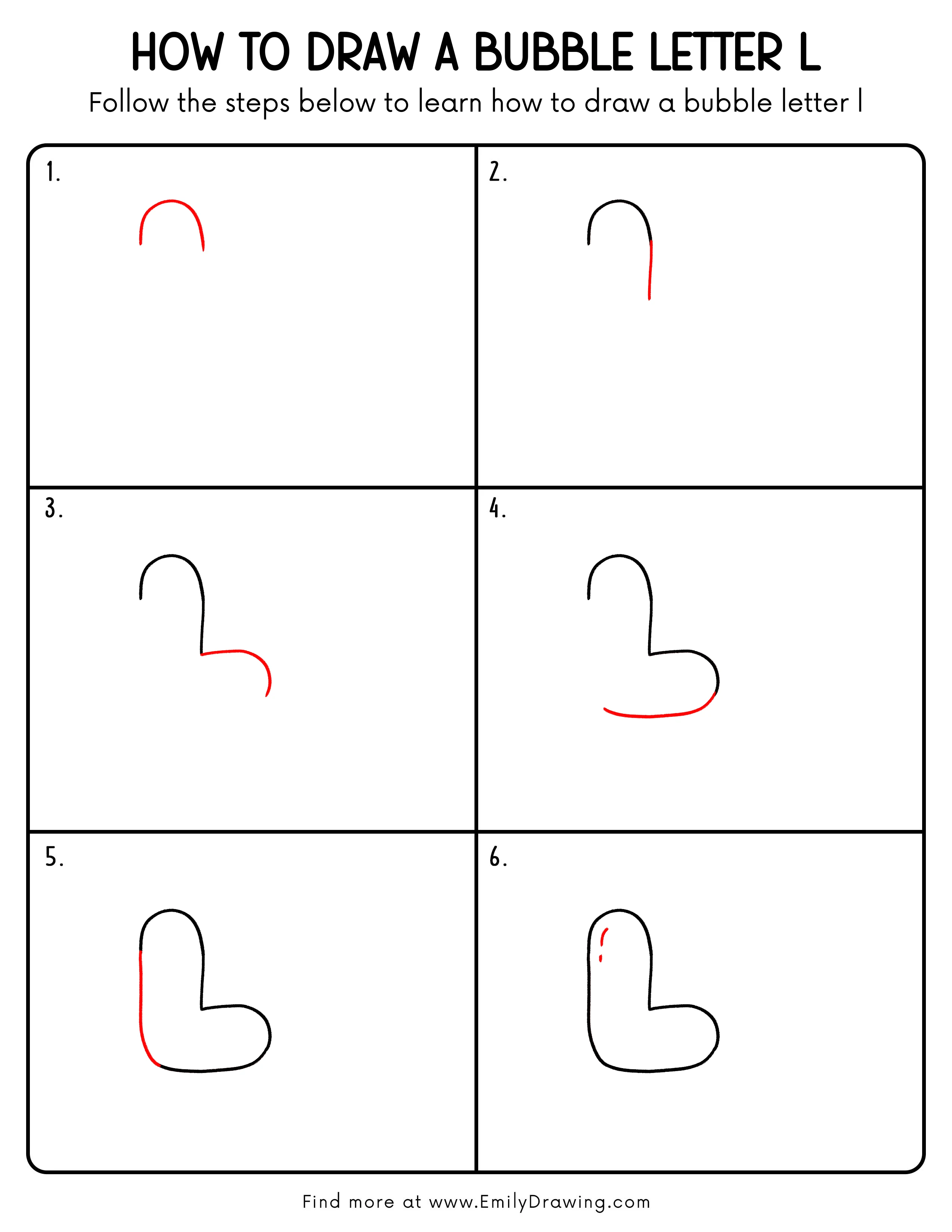 Printable Bubble Letter L Drawing Guide